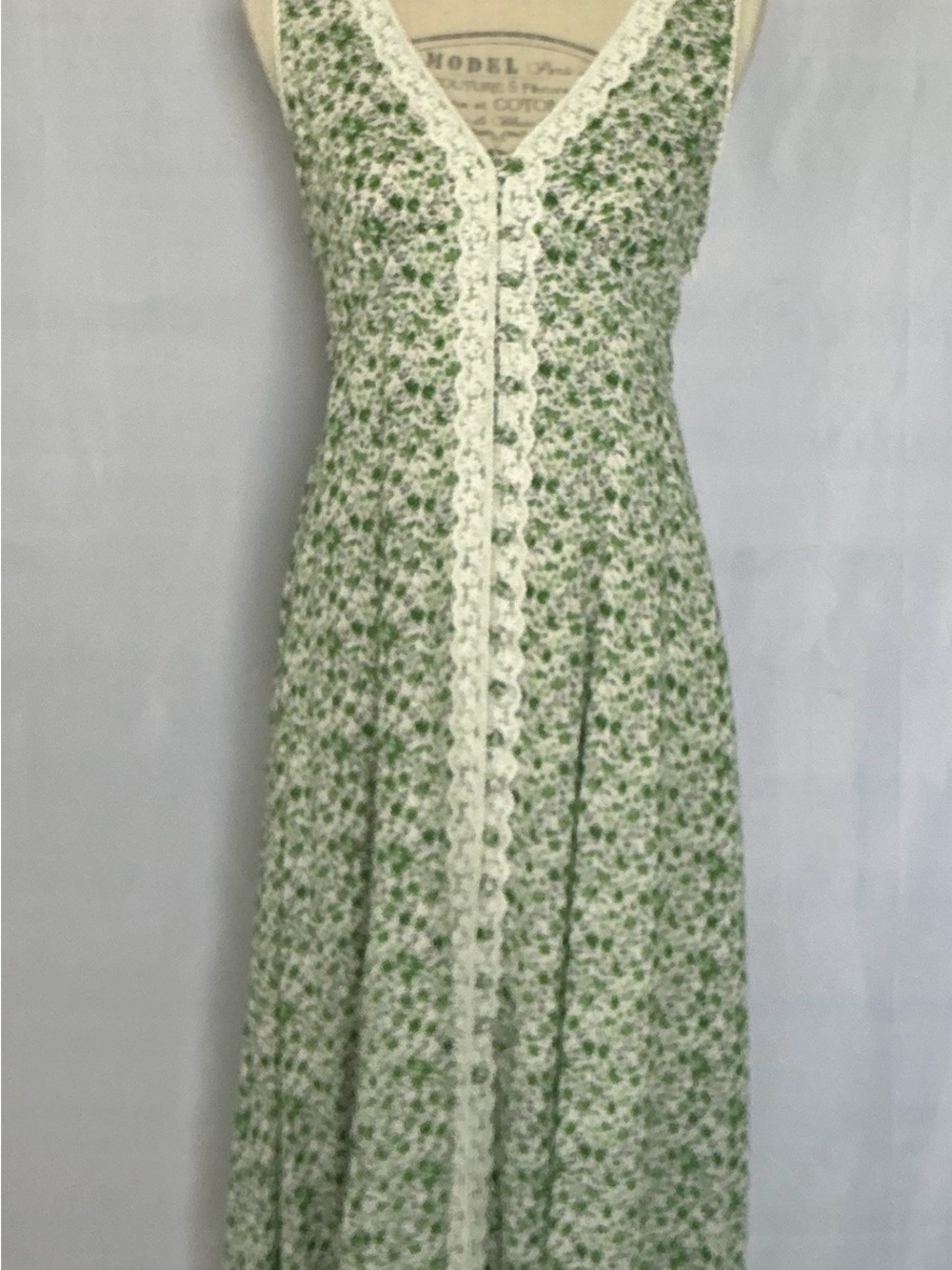 In Bloom Green and White Floral Maxi Dress with Lace Trim